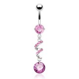 Piercing nombril vrilles avec strass et cercle rose (D127)