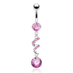 Piercing nombril vrilles avec strass et cercle rose (D127)