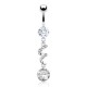 Piercing nombril vrilles avec strass et cercle transparent (D127)
