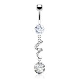 Piercing nombril vrilles avec strass et cercle transparent (D127)