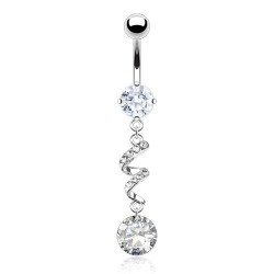Piercing nombril vrilles avec strass et cercle transparent (D127)