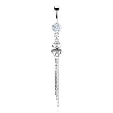 Piercing nombril cœur 70 - Double transparent avec chainettes