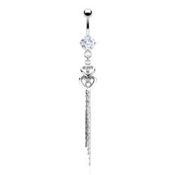 Piercing nombril cœur 70 - Double transparent avec chainettes