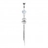 Piercing nombril cœur double avec chainettes transparent (70)
