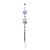 Piercing nombril cœur 70 - Double lilas avec chainettes