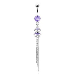 Piercing nombril cœur 70 - Double lilas avec chainettes