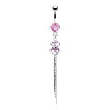 Piercing nombril cœur 70 - Double rose avec chainettes
