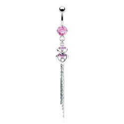 Piercing nombril cœur 70 - Double rose avec chainettes
