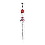 Piercing nombril cœur 70 - Double transparent avec chainettes