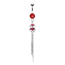 Piercing nombril cœur 70 - Double transparent avec chainettes