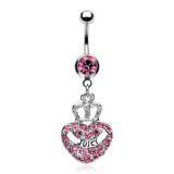 Piercing nombril cœur 71 - Couronne avec cristaux roses
