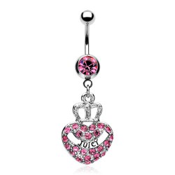 Piercing nombril cœur 71 - Couronne avec cristaux roses
