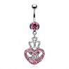 Piercing nombril cœur Couronne avec cristaux roses (71)