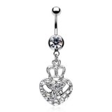 Piercing nombril cœur 71 - Couronne avec cristaux transparents