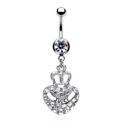 Piercing nombril cœur 71 - Couronne avec cristaux transparents