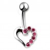 Piercing nombril cœur 61 - Creux avec sept cristaux roses
