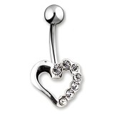 Piercing nombril cœur 61 - Creux avec sept cristaux transparents