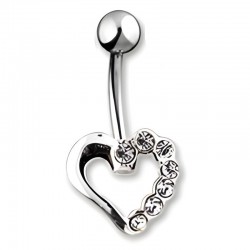 Piercing nombril cœur 61 - Creux avec sept cristaux transparents