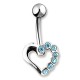 Piercing nombril cœur creux avec sept cristaux bleu clair (61)