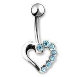 Piercing nombril cœur 61 - Creux avec sept cristaux bleu-clair