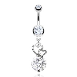 Piercing Nombril Coeur Zirconé Blanc/bleu - Acier Chirurgical 14 Mm, Pour Femme