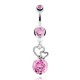 Piercing nombril cœur 58 - Double, creux et avec zircone rond rose