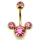 Banane 02 - Plaqué-or jaune tête de mickey trois cristaux roses