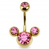 Banane 02 - Plaqué-or jaune tête de mickey trois cristaux roses