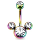 Banane 02 - Plaqué-titane rainbow tête de mickey trois cristaux transparents