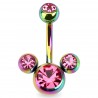 Banane 02 - Plaqué-titane rainbow tête de mickey trois cristaux roses