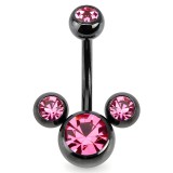 Banane 02 - Plaqué-titane noir tête de mickey trois cristaux roses