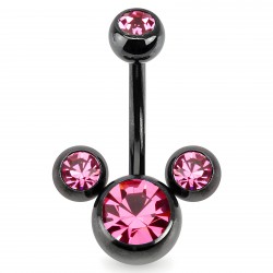 Banane 02 - Plaqué-titane noir tête de mickey trois cristaux roses