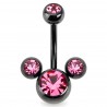 Banane 02 - Plaqué-titane noir tête de mickey trois cristaux roses