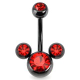 Banane 02 - Plaqué-titane noir tête de mickey trois cristaux rouges