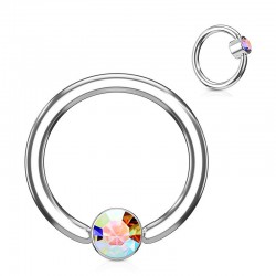 Piercing anneau 1,6mm 90 - Cristal plat aurora