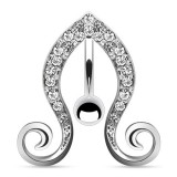 Piercing nombril inversé 40 - Bouts en spirales et ligne de cristaux transparents