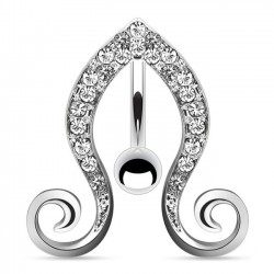 Piercing nombril inversé 40 - Bouts en spirales et ligne de cristaux transparents