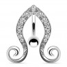 Piercing nombril inversé 40 - Bouts en spirales et ligne de cristaux transparents