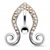 Piercing nombril inversé 40 - Bouts en spirales et ligne de cristaux auroras