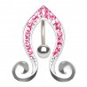 Piercing nombril inversé 40 - Bouts en spirales et ligne de cristaux roses
