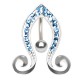 Piercing nombril inversé 40 - Bouts en spirales et ligne de cristaux bleu-clair