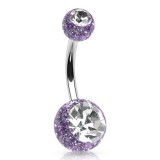 Piercing nombril UV 14 - Lilas avec paillettes double cristal transparent