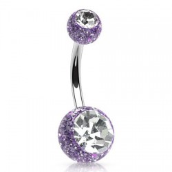 Piercing nombril UV 14 - Lilas avec paillettes double cristal transparent