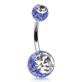 Piercing nombril UV 14 - Bleu avec paillettes double cristal transparent