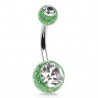 Piercing nombril UV double boule vert avec paillettes et cristal transparent (14)