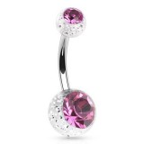 Piercing nombril UV 14 - Transparent avec paillettes double cristal rose