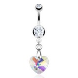 Piercing nombril cristal 35 - Cristal cœur pendant aurora