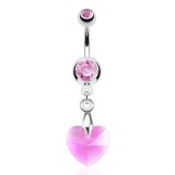 Piercing nombril cristal 35 - Cristal cœur pendant rose