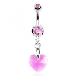 Piercing nombril cristal 35 - Cristal cœur pendant rose