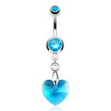 Piercing nombril cristal 35 - Cristal cœur pendant bleu-clair
